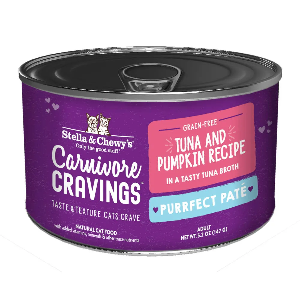 3 FOR $14.40 (Exp 8Nov24): Stella & Chewy's Carnivore Cravings Purrfect Pate Tuna & Pumpkin in Broth Grain-Free Canned Cat Food 5.2oz