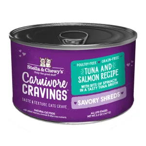 3 FOR $14.40: Stella & Chewy's Carnivore Cravings Savory Shreds Tuna & Salmon in Broth Grain-Free Canned Cat Food 5.2oz