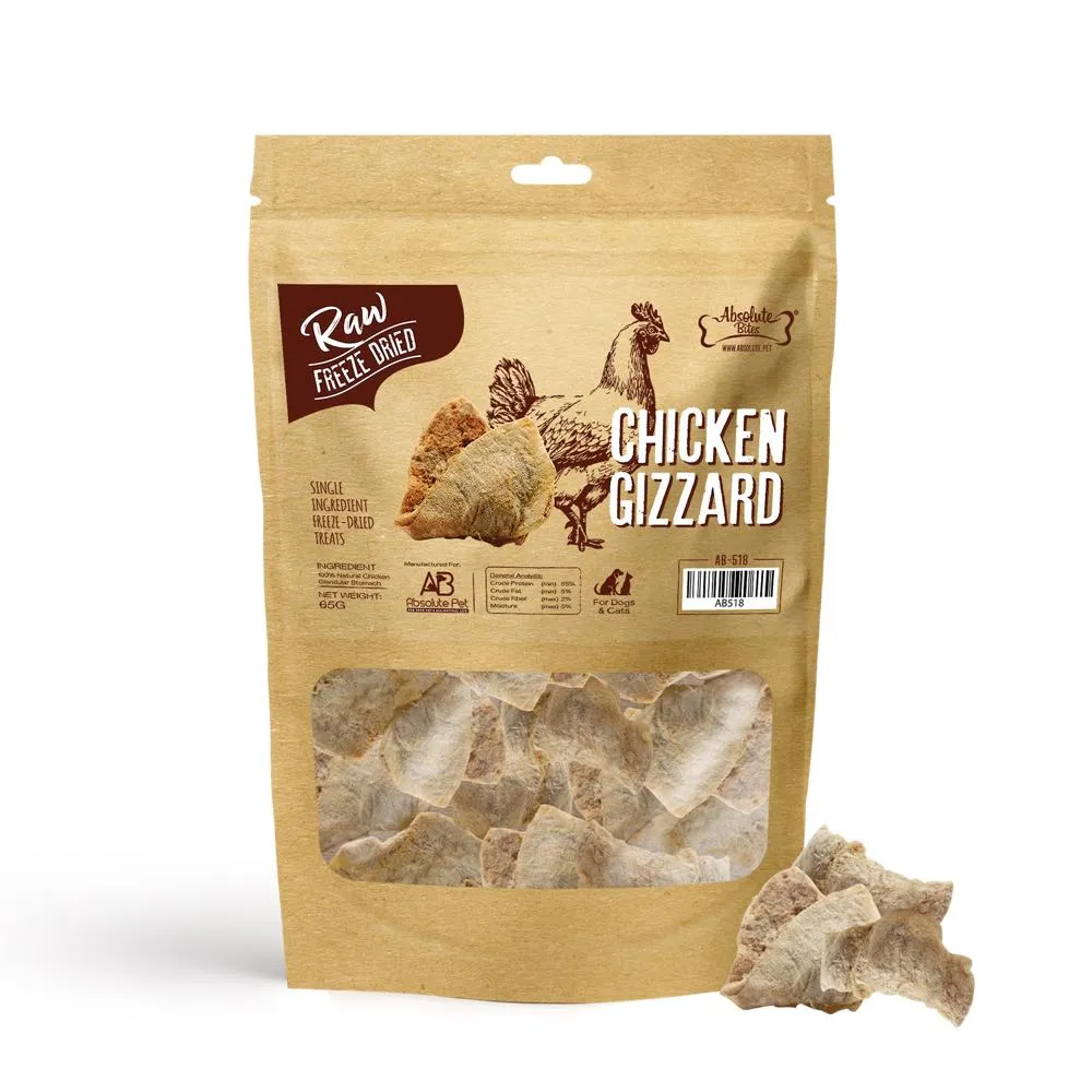 35% OFF: Absolute Bites Chicken Gizzard Freeze Dried Raw Treats For Cats & Dogs 65g