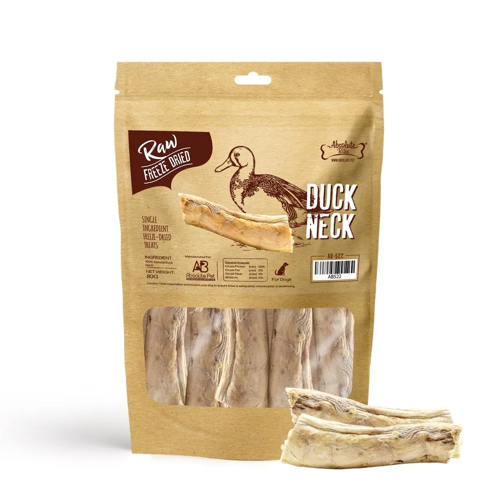 35% OFF: Absolute Bites Duck Neck Freeze Dried Raw Treats For Cats & Dogs 80g