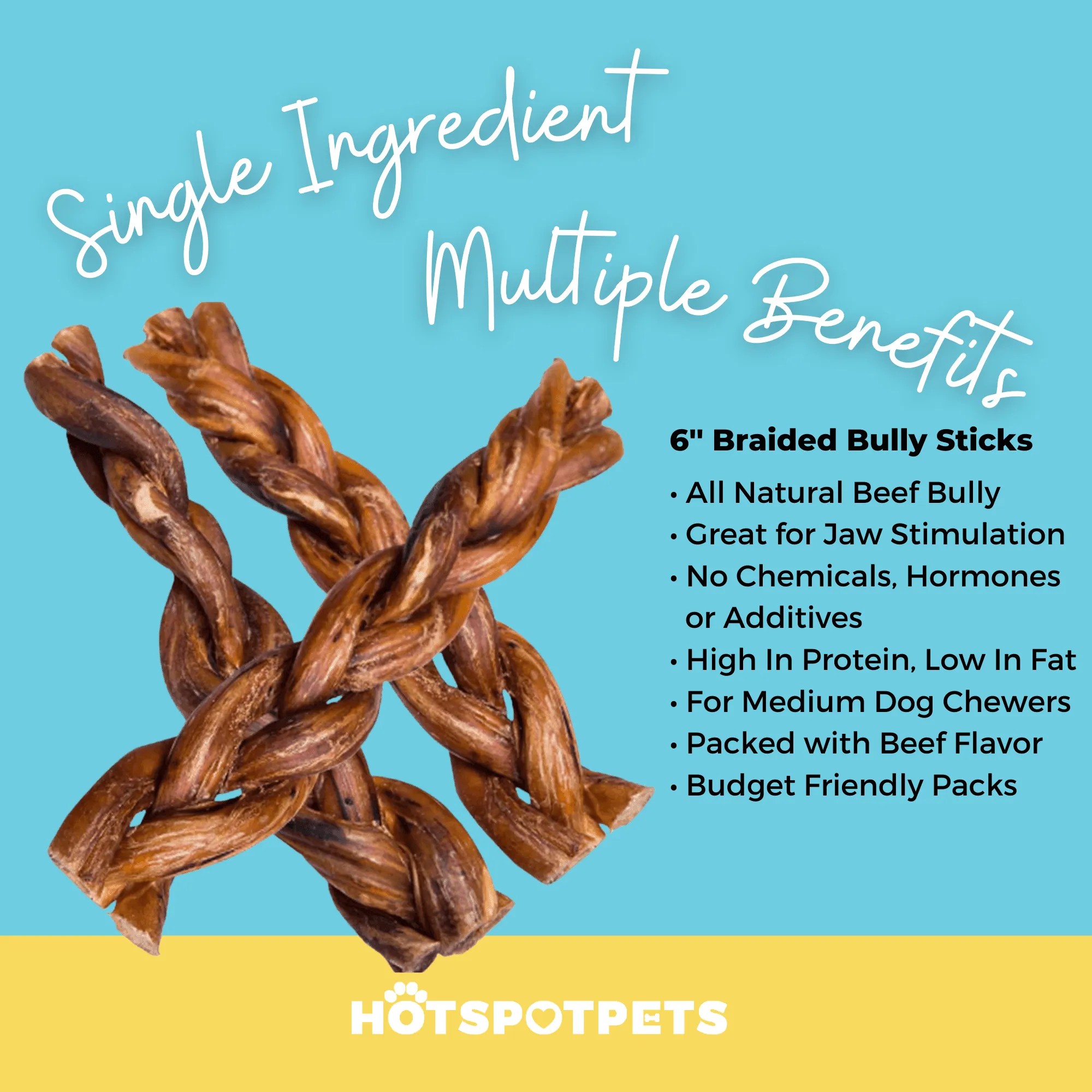 6" Braided Bully Sticks for Small & Medium Dogs