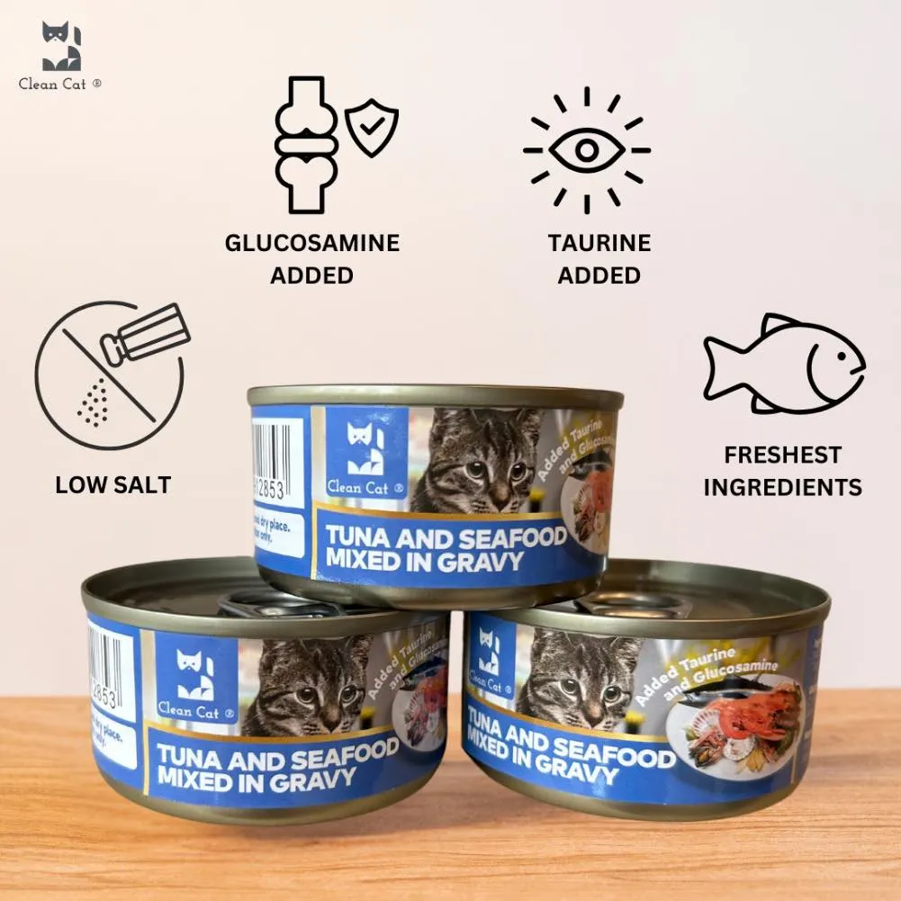 $8 OFF 24 cans: Clean Cat Tuna and Seafood Mixed in Gravy Canned Cat Food 80g x 24