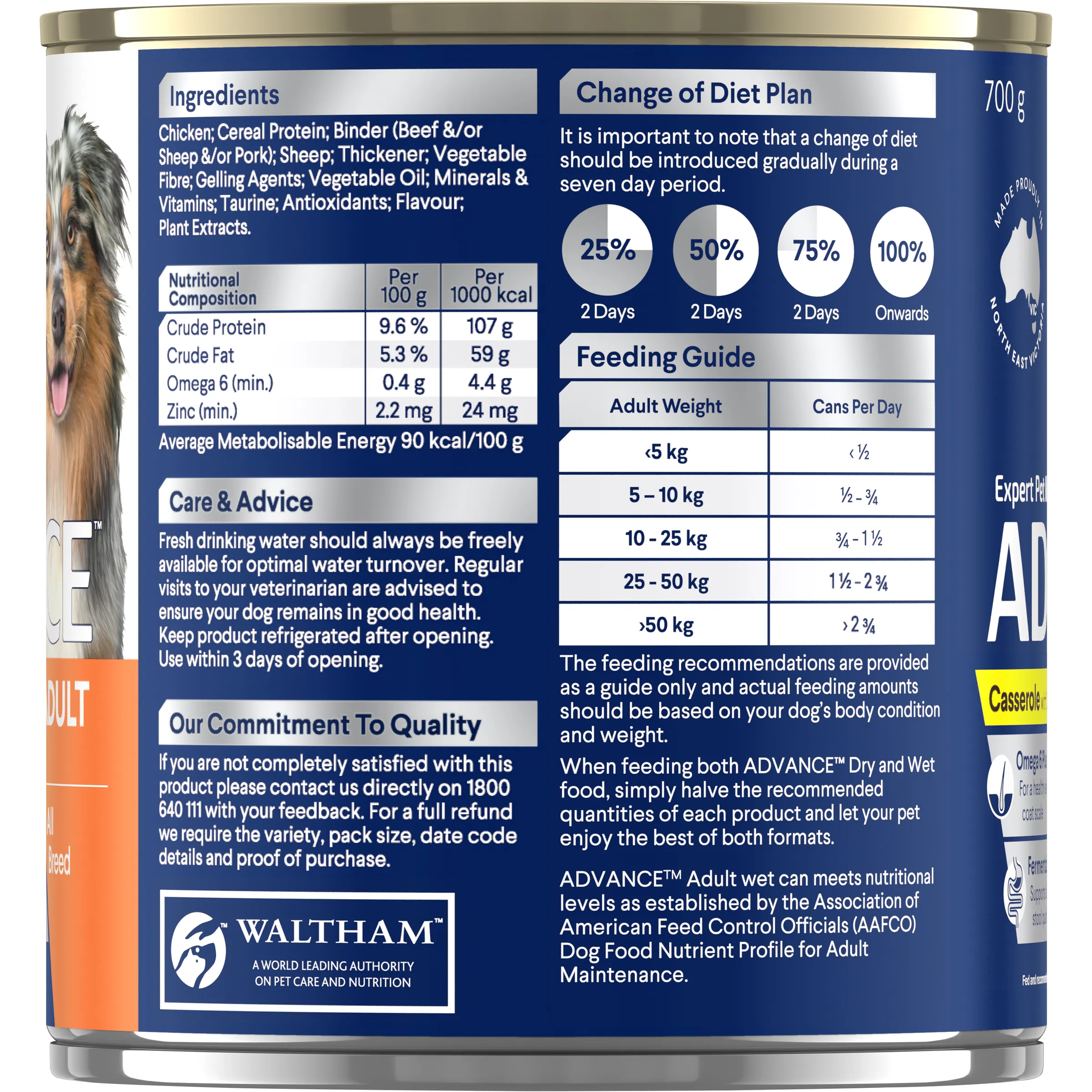 Advance Casserole with Chicken All Breed Adult Wet Dog Food Can 700g x 12