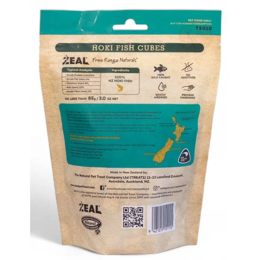 'BUNDLE DEAL': Zeal Free Range Naturals Hoki Fish Cubes Dog Treats 85g