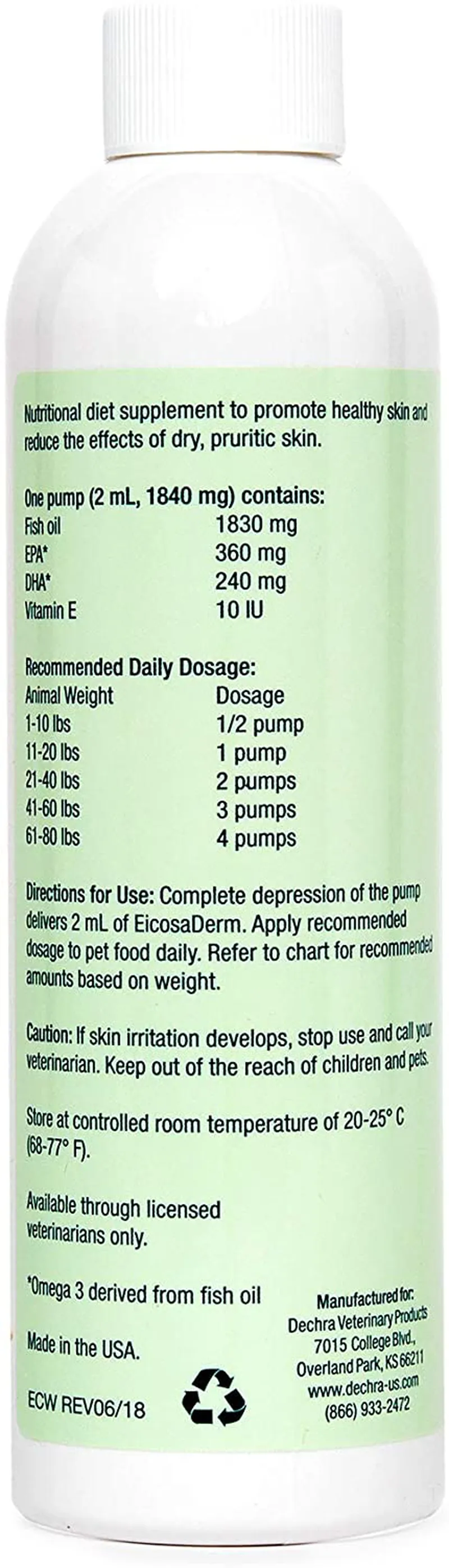 Dechra EicosaDerm Omega 3 Liquid for Dogs & Cats Nutritional Fatty Acid Supplement