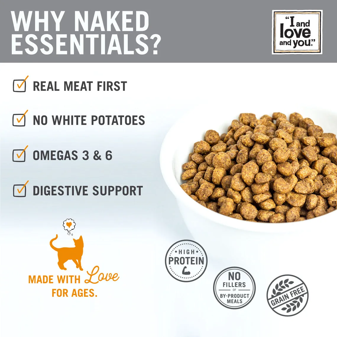 I AND LOVE AND YOU NAKED ESSENTIALS GRAIN-FREE DRY CAT FOOD: NATURAL, WHOLESOME KIBBLE IN CHICKEN   DUCK AND SALMON   TROUT FLAVORS