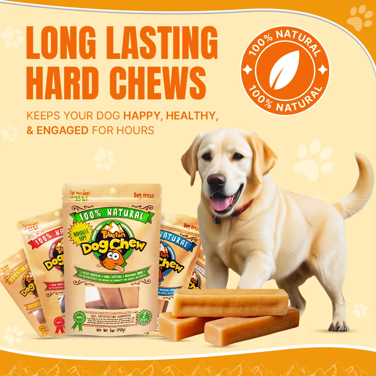 Long Lasting Yak Cheese Chews for Medium dogs - 5 sticks