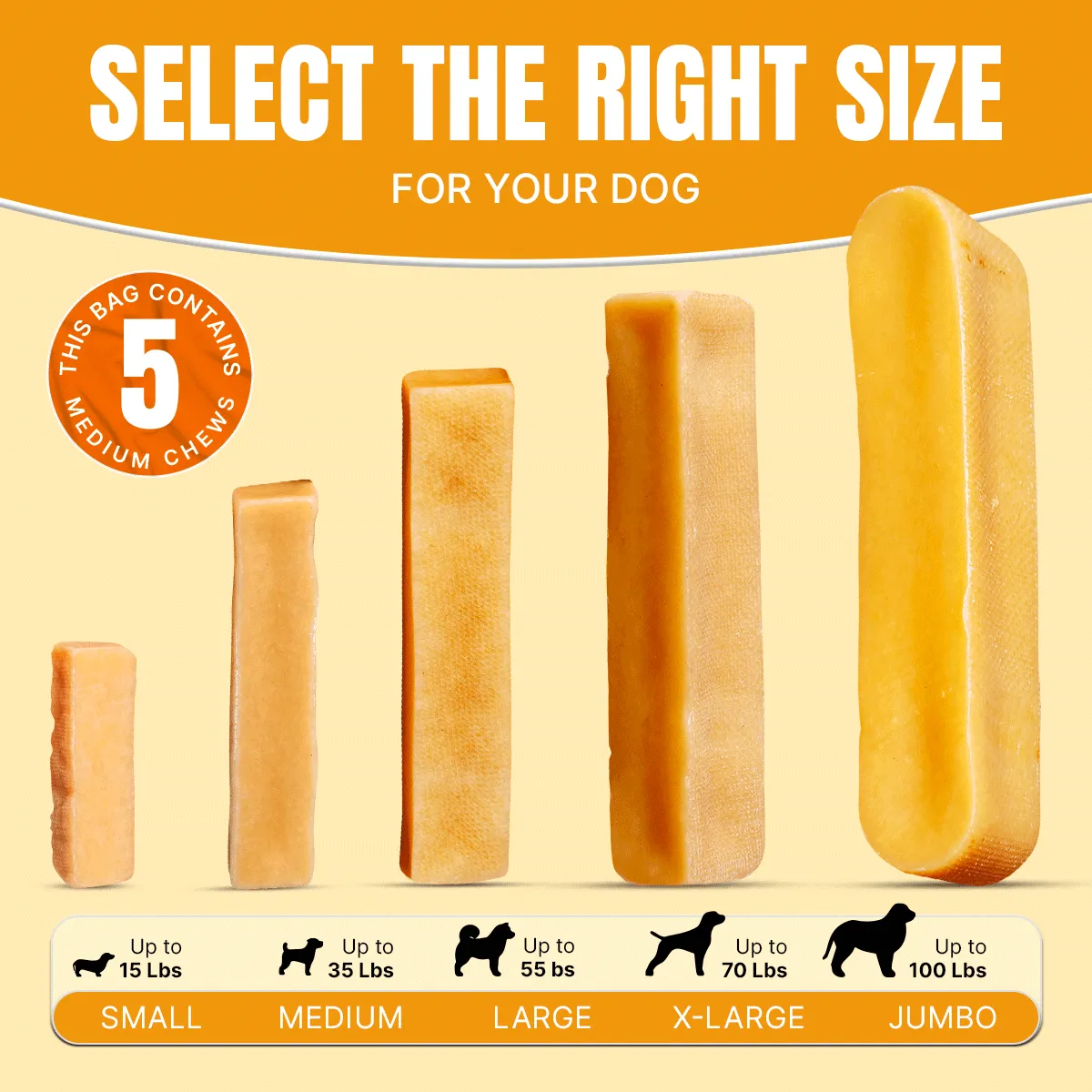 Long Lasting Yak Cheese Chews for Medium dogs - 5 sticks