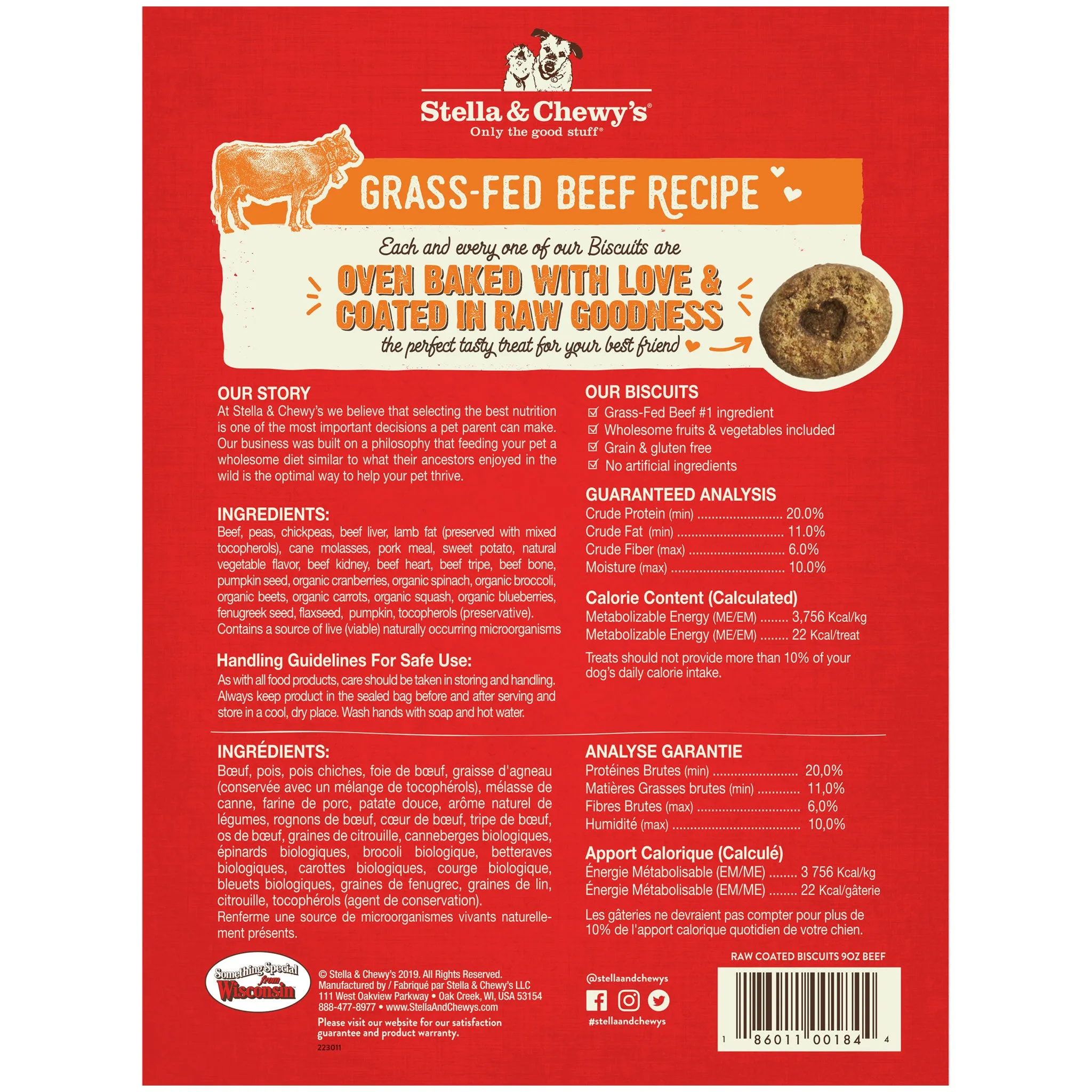 Stella & Chewy's Beef Raw Coated Biscuits Dog Treats - 9oz