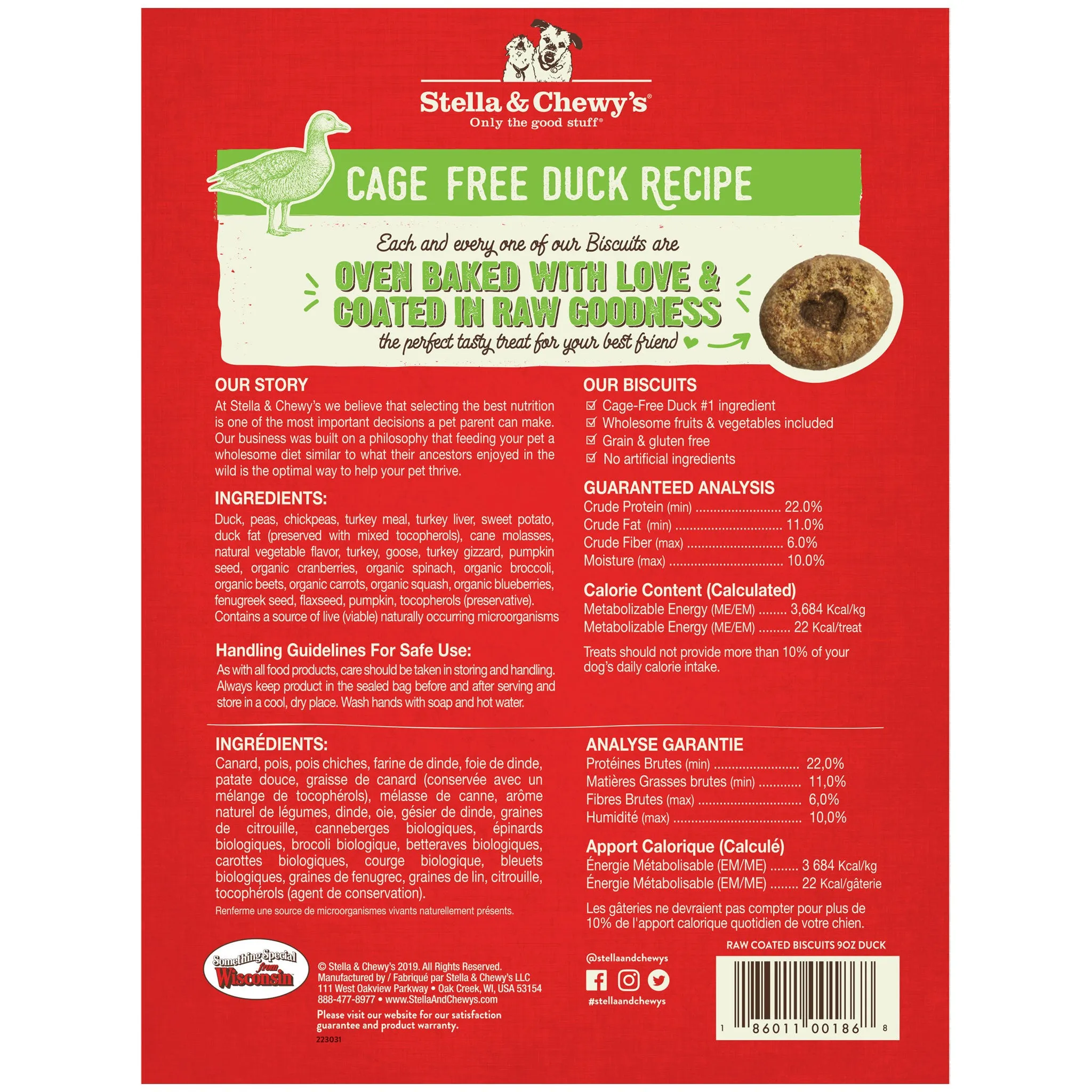 Stella & Chewy's Duck Raw Coated Biscuits Dog Treats - 9oz