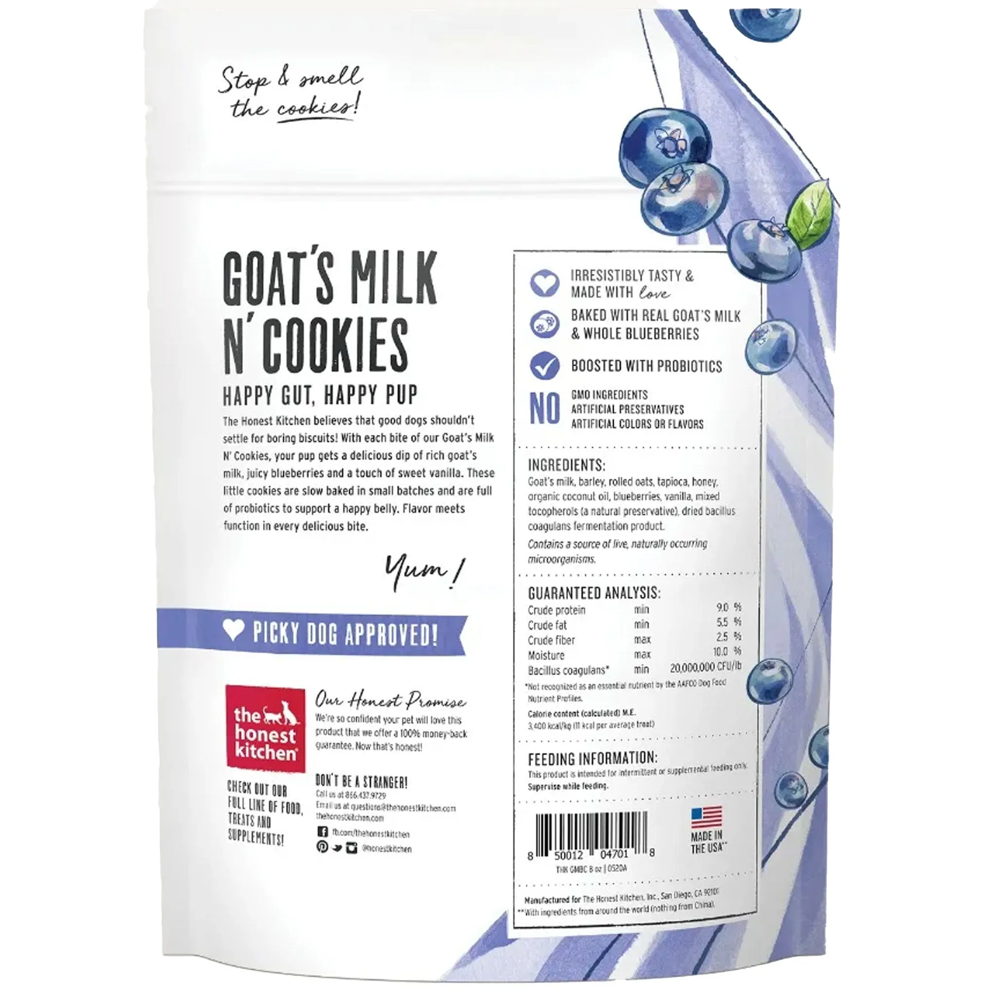 The Honest Kitchen Goat's Milk N' Cookies Blueberries & Vanilla Dog Treats