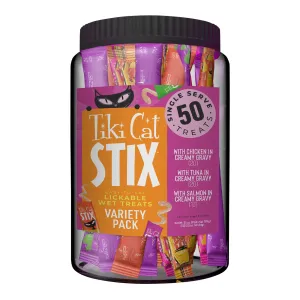 Tiki Cat Stix Wet Cat Treats, Variety Mega Jar, 25 oz, 50 ct