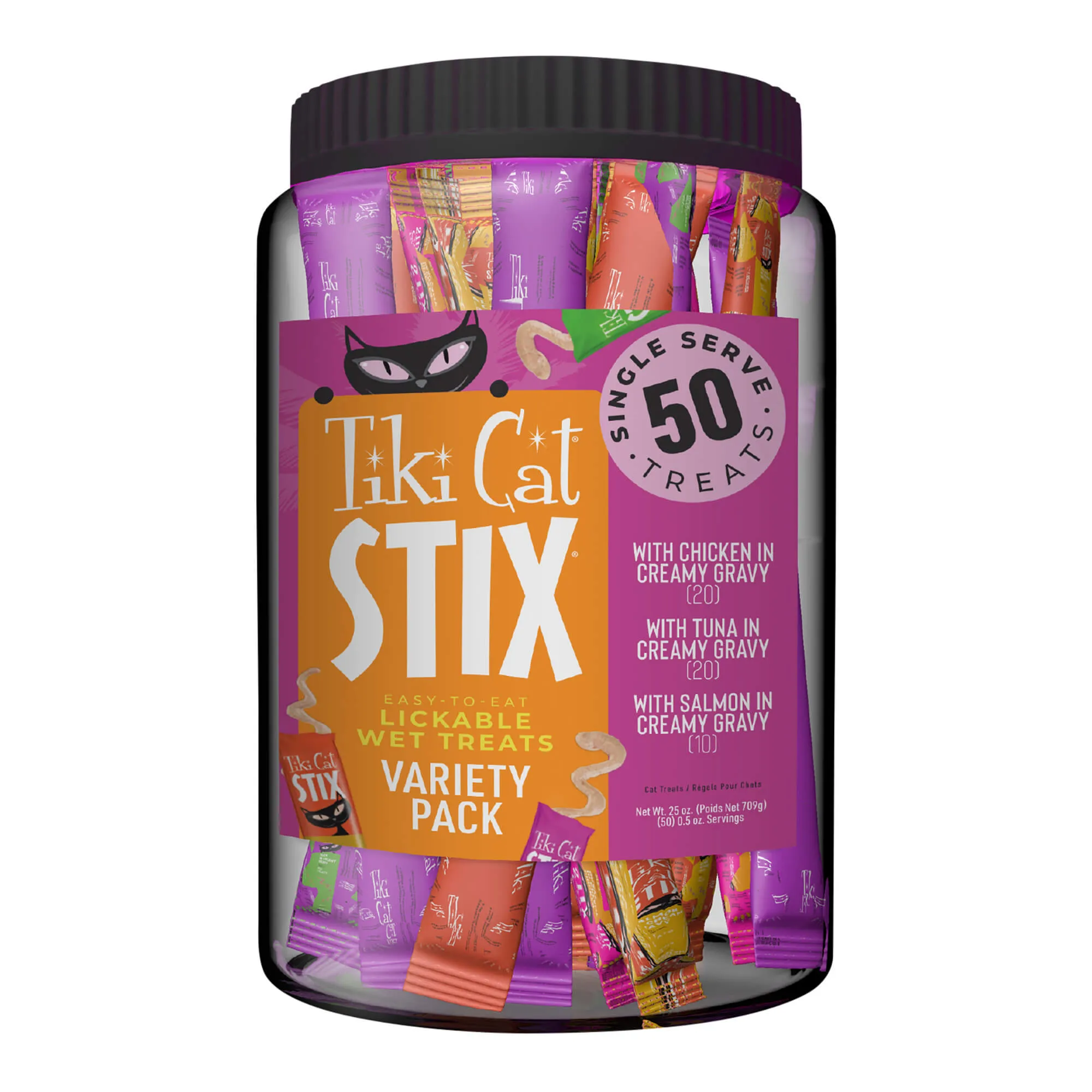 Tiki Cat Stix Wet Cat Treats, Variety Mega Jar, 25 oz, 50 ct