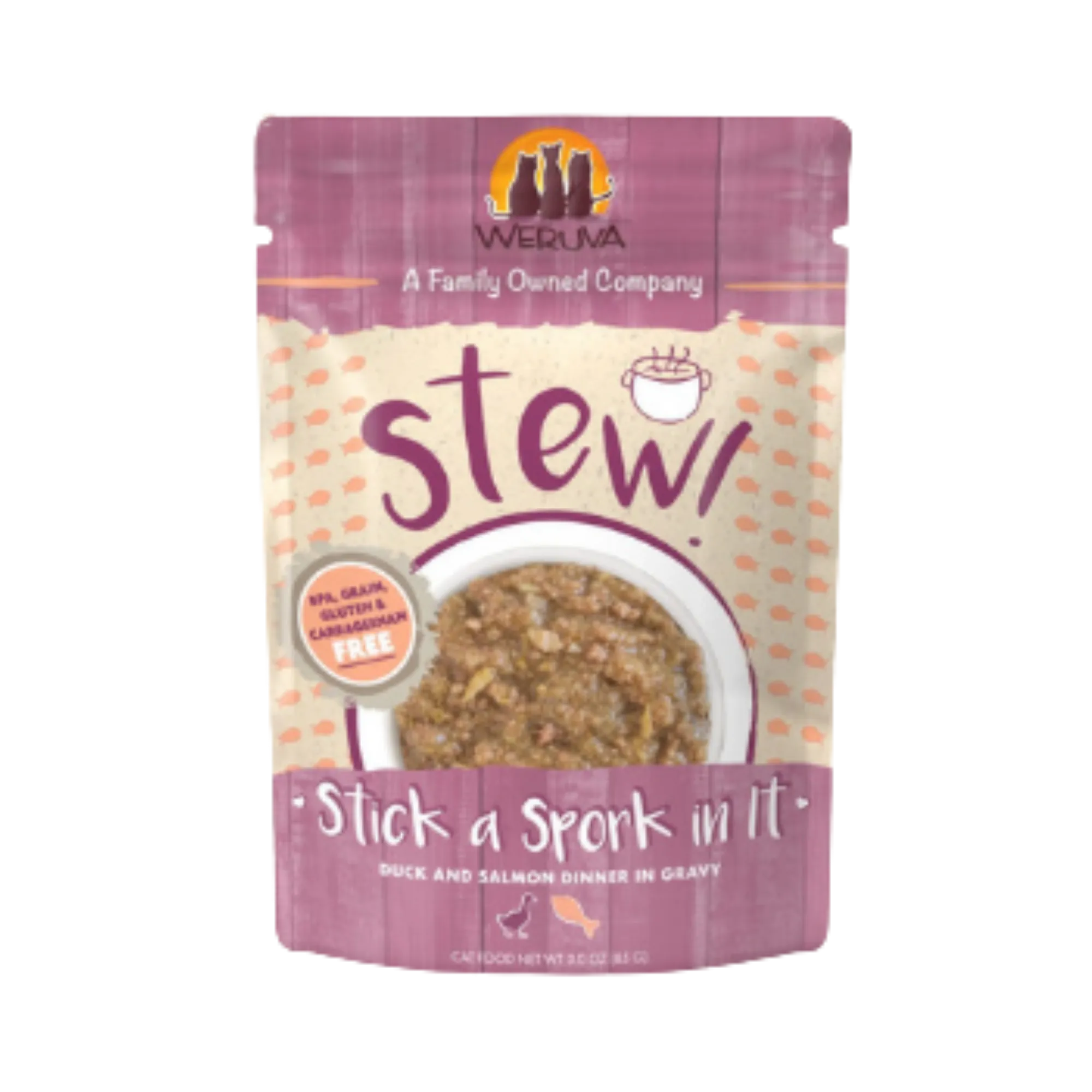 Weruva Stew! Stick a Spork in It Duck & Salmon Dinner in Gravy Wet Cat Food Pouches 3oz